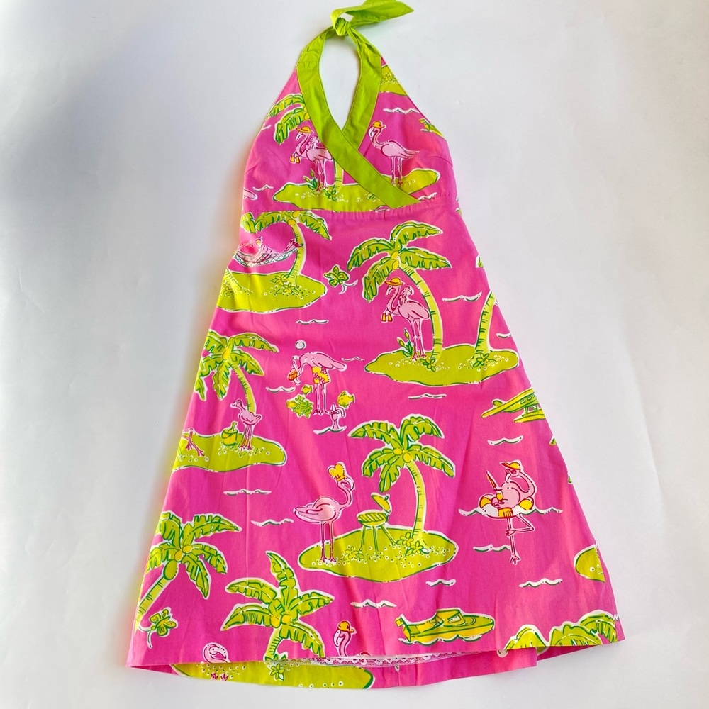 Lilly Pulitzer Halter Dress pink island  flamingo print